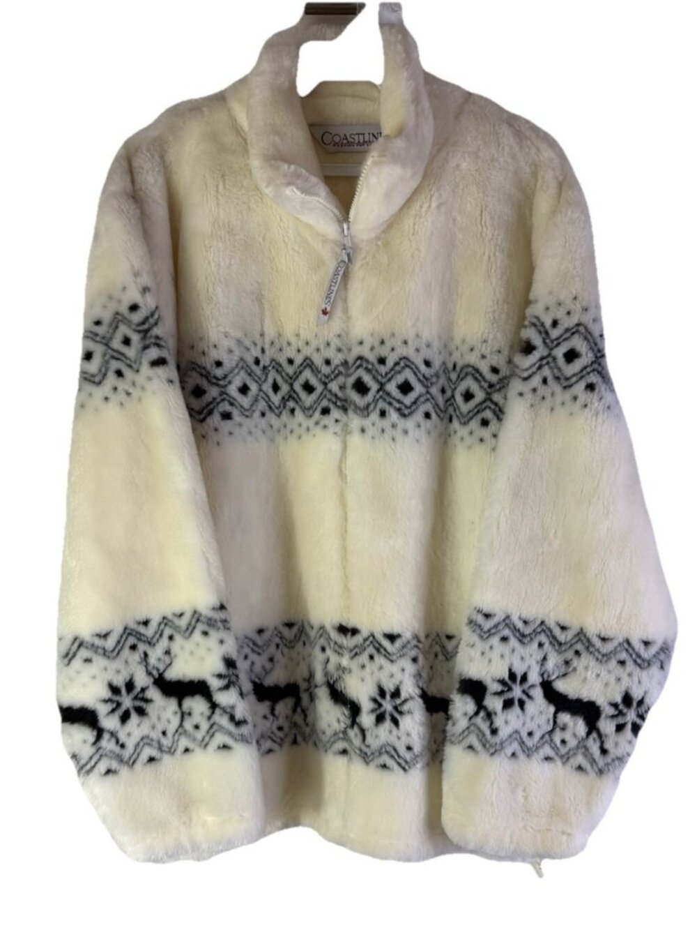 Vintage 90s Streetwear Fleece Jacket Nature Moose Fair Isle Teddy